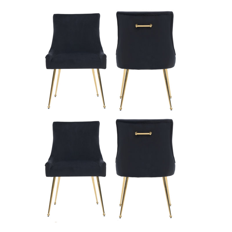 85cm H Tufted Upholstered Metal Upholstered Back Side Chair, Black