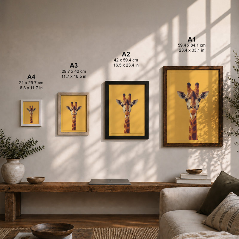 Gentle Giraffe Modern - Framed Print, Walnut, A3 - 42.0 x 29.7 cm