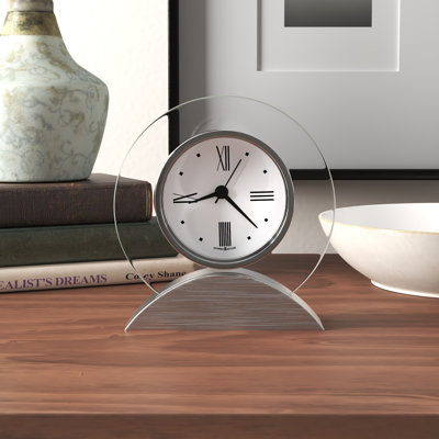 Brayden Modern & Contemporary Roman Numeral Quartz Movement / Crystal Tabletop Clock with Alarm in Silver