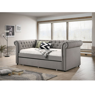 Luxueux 1pc Modern Aesthetic Magnifiquement capitonné à boutons cloutés Design Lit de jour Lit gigogne encastré Espace de vie Chambre d'amis