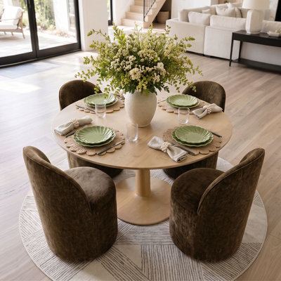 Ensemble de table de salle à manger pour 4 personnes avec table ronde et 4 chaises roulantes rembourrées avec roulettes cachées