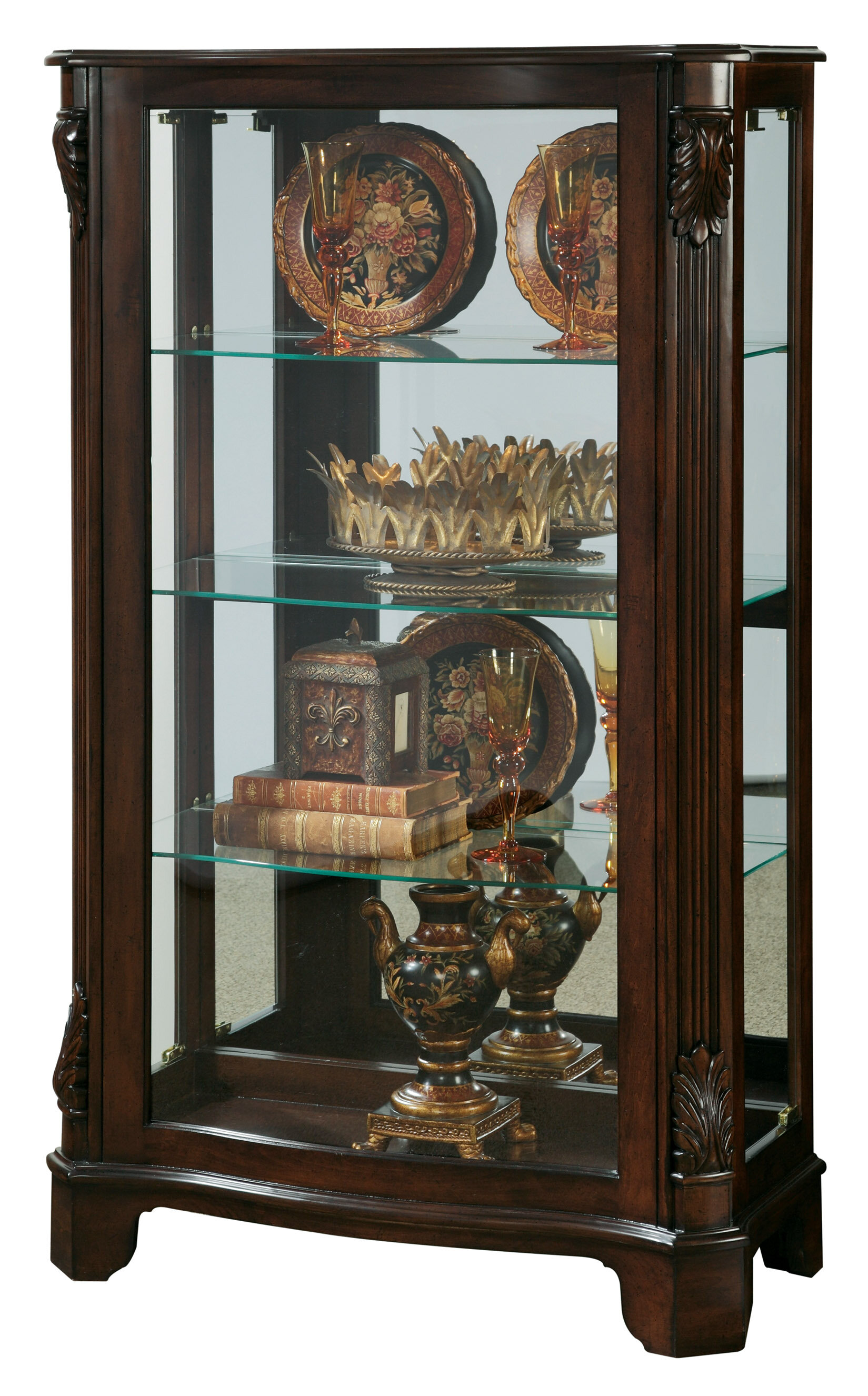 Pulaski Distinguished Carved 3 Shelf Curio Cabinet in Cherry Brown ...