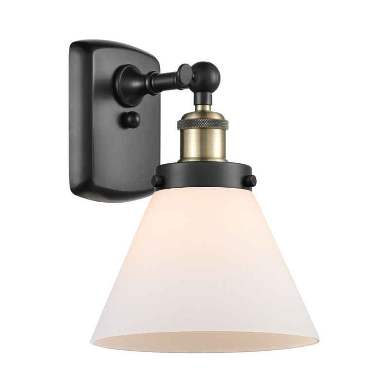 Applique murale 1 lumière 8 po Ballston Urban Cone , Laiton antique noir, DEL, Blanc mat
