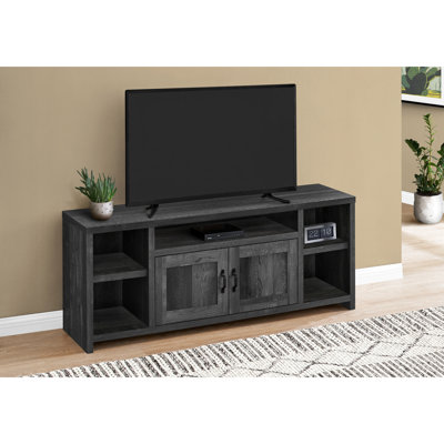 Meuble télé 60 po, meuble multimédia avec intérieur en stratifié noir, armoire de rangement, pour 80 à 89 téléviseurs, salon et chambre à coucher de style transitionnel, ensembles de support
