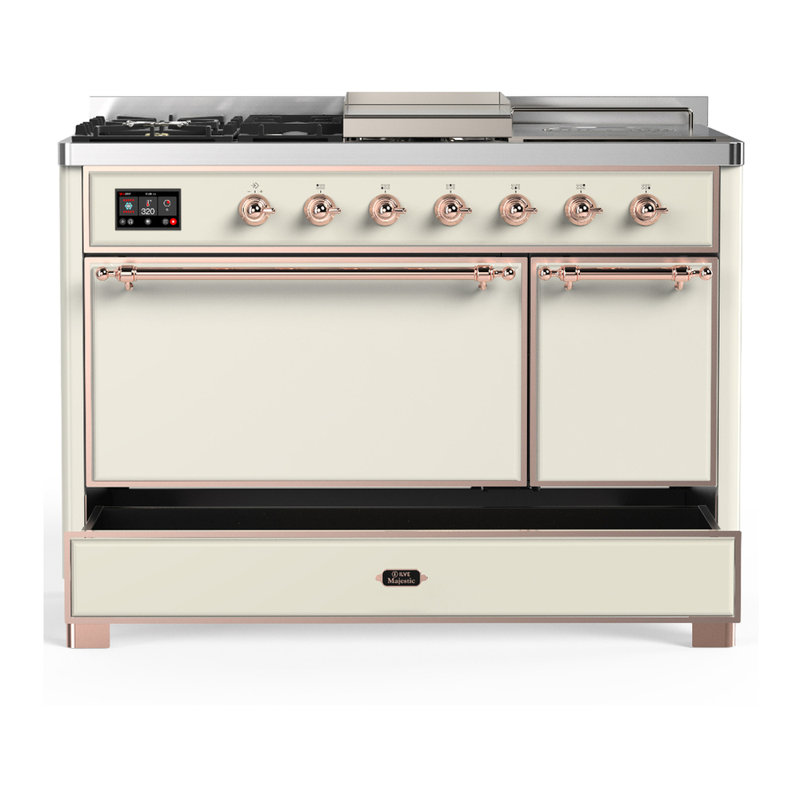 Majestic III Series 48 Inch Dual Fuel Range with 5 Sealed Burners, Griddle, Frenchtop in Burgundy (Natural Gas, Chrome Trim)