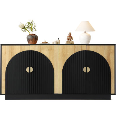 65" Fluted Sideboard Buffet Cabinet, Sideboard Storage Cabinets With Adjustable Shelves, Tv Stand Buffet Cabinets W/double Arch Doors, Fluted Console Credenza For Living Room