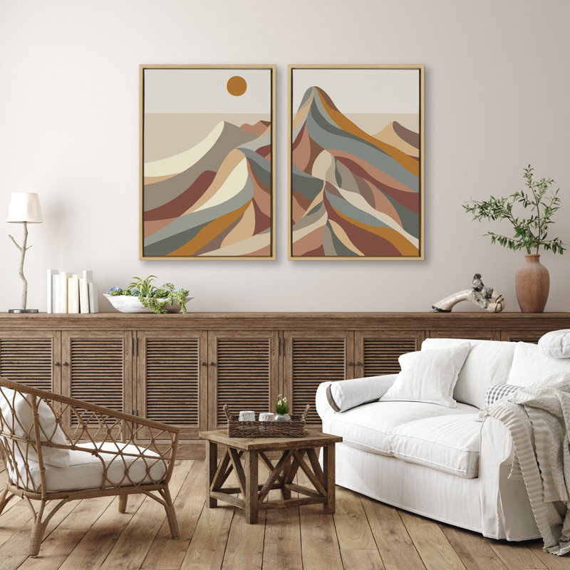 «Mid Century Modern Mountains» par Rachel Lee, ensemble de 3 toiles encadrées