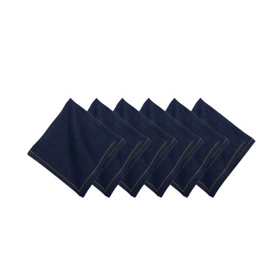 Denim Machine Navy Blue Washable Hemstitch Napkins Set of 6