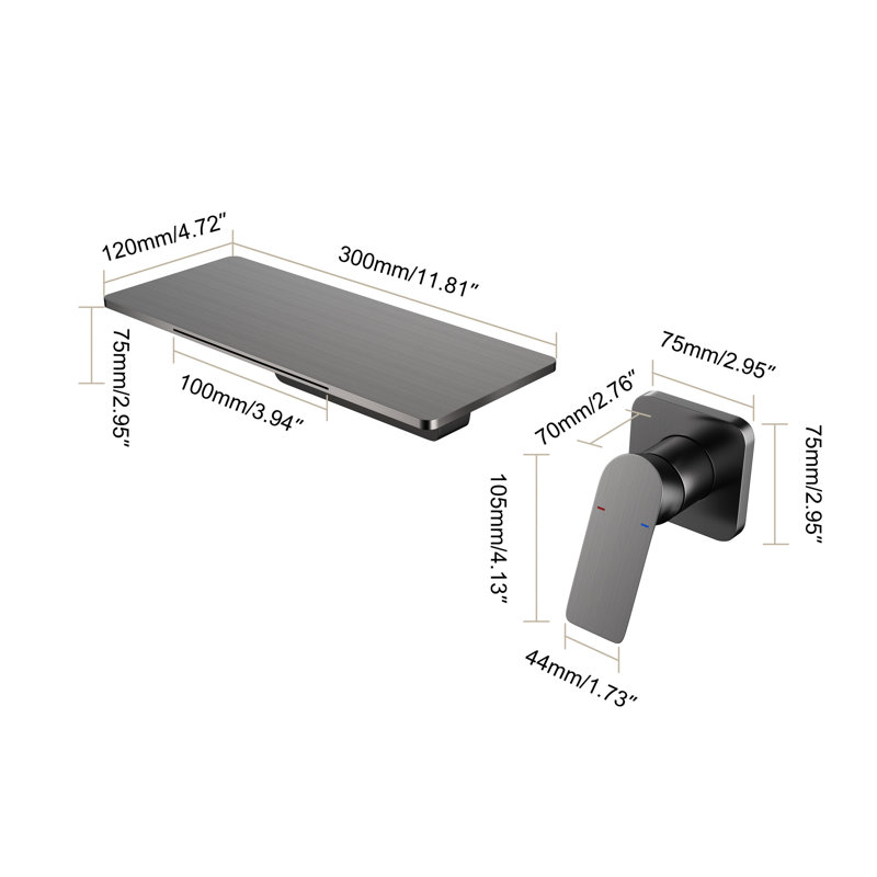 Robinet pour salle de bain Gunmetal Waterfall, Noir mat