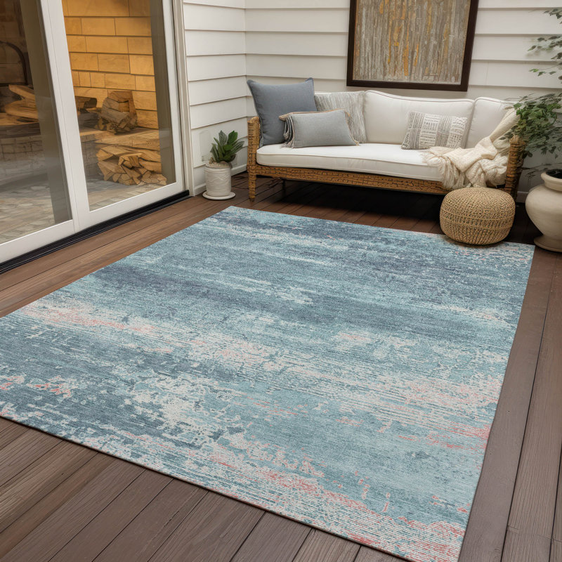 Machine Washable Indoor/Outdoor Xhevrie Teal Rug, Rectangle 5' x 7'6"