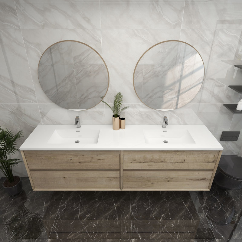 Ensemble de meuble-lavabo mural 84 po, Chêne blanc