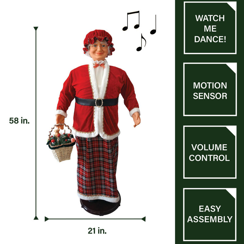 Life-Size Red and Plaid Plastic Mrs. Claus Statue