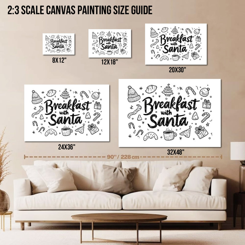 Petit déjeuner avec père Noël, art mural, photos d'hiver, décorations de Noël rétro pour le salon, art mural en toile de pin des fêtes, 24 po x 36 po