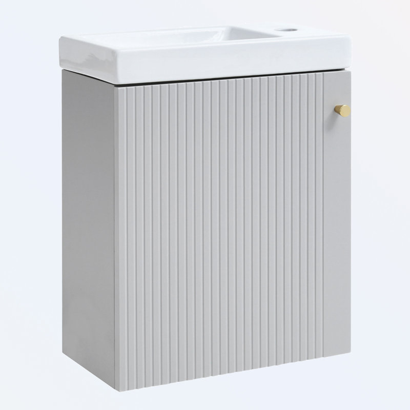 Ensemble de meuble-lavabo mural avec lavabo en céramique, Gris