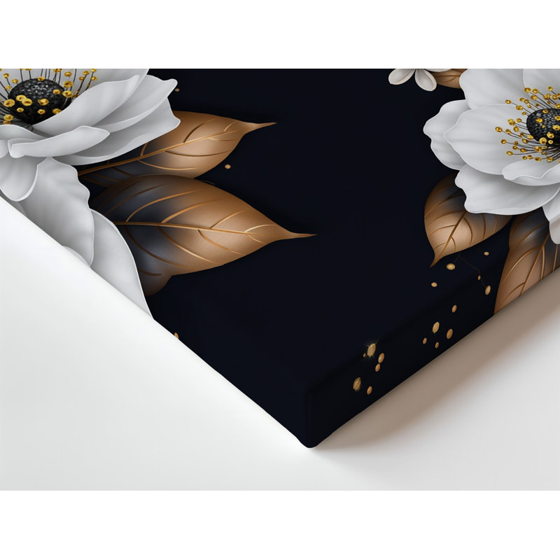 Toile Un arrangement floral saisissant présente de grandes fleurs blanches immaculées avec art mural, pétales délicats ornés chacun d'une toile d'art complexe