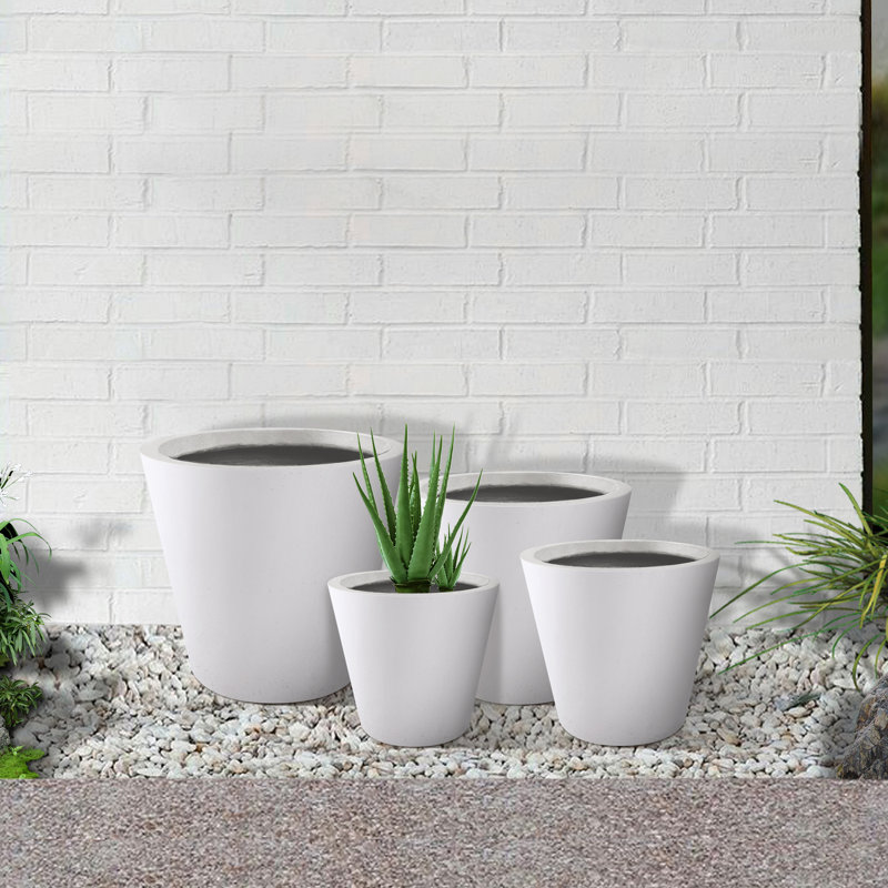 Wurster 4 Piece 20.9", 17.7", 15" and 12.6"H Cylindrical Lightweight Concrete Modern Planters, Outdoor Indoor Large Planter Pots Containers with Drainage Holes Set