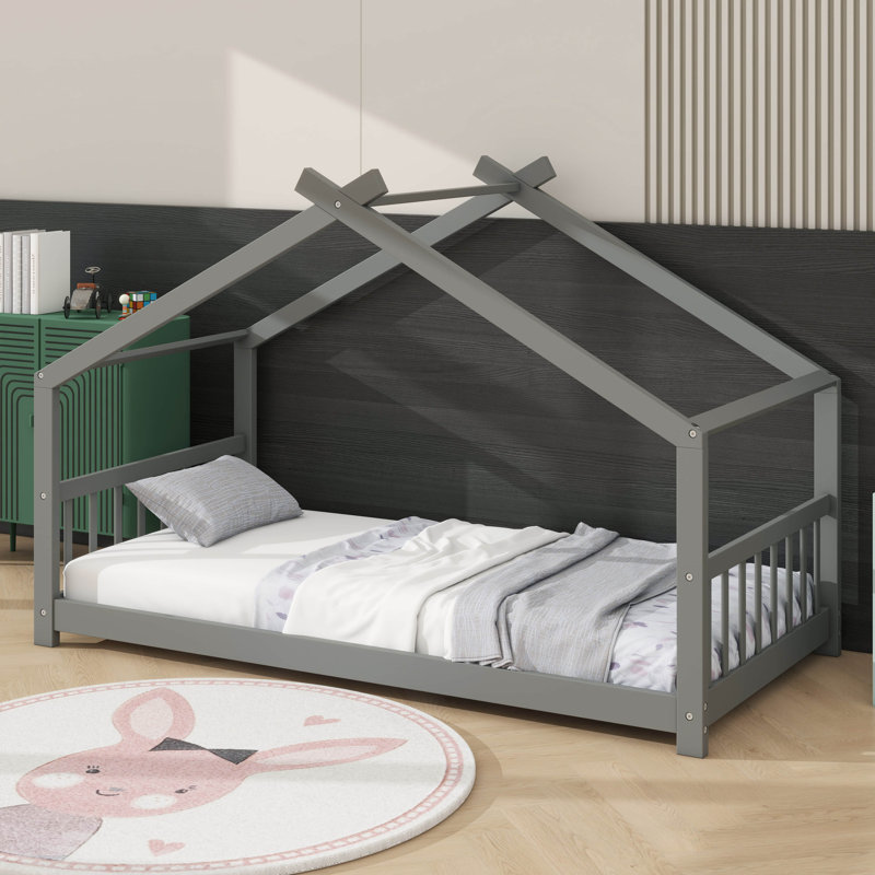 Lit en bois House House, gris, Simple