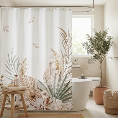 Rideau de douche Modern Modern - Polyester neutre doux, style salle de bain frais et serein