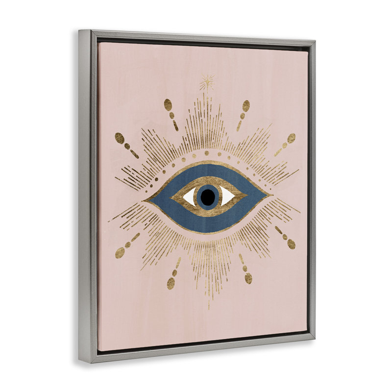 Motif bohème «Evil Eye Glam», H 21 po x l 17 po, Cadre flottant gris lustré