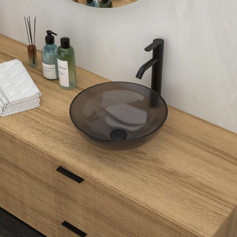 Lavabo vasque de salle de bain gris avec verre attrayant attrayant et drain escamotable, espace de 16,2 x 16,2 x 5,27 po