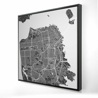 Carte de San Francisco, toile | Cadre industriel industriel gris