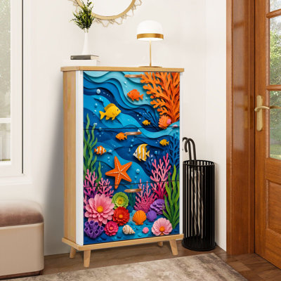 Shoe Storage Cabinet with 3 Flip Drawers for Underwater Scene Colorful Coral Reef Tropical Fish Starfish Shoe Rack Storage Organizer