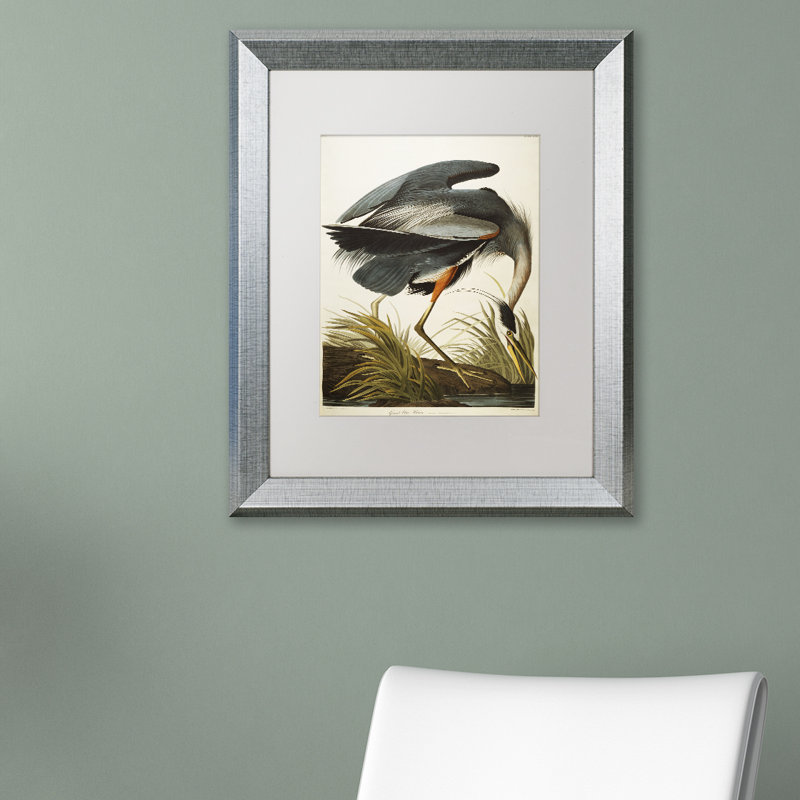 Great Blue Heron Framed Canvas Art with Black Wood Frame