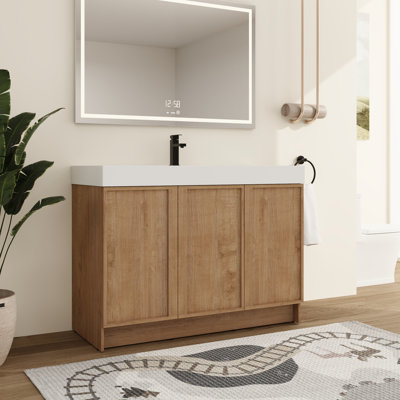 Ensemble de meuble-lavabo simple 48 po avec plateau en résine Kaelor, meuble-lavabo simple autoportant avec lavabo en résine