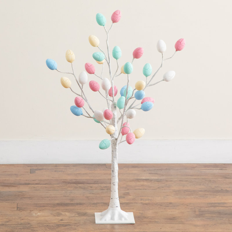 3Ft. Pre-Lit Artificial Easter Twig Tree With 40 Egg Shaped LED Ornaments, 36"H x 20"W x 14"D