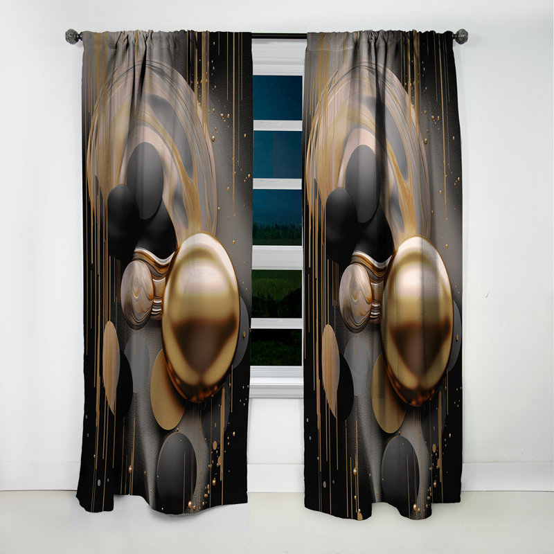Gold And Black Mystic Mulanje VI - Shapes Curtain - Blackout Abstract Curtain - 1 Panels, 52" W x 95" L