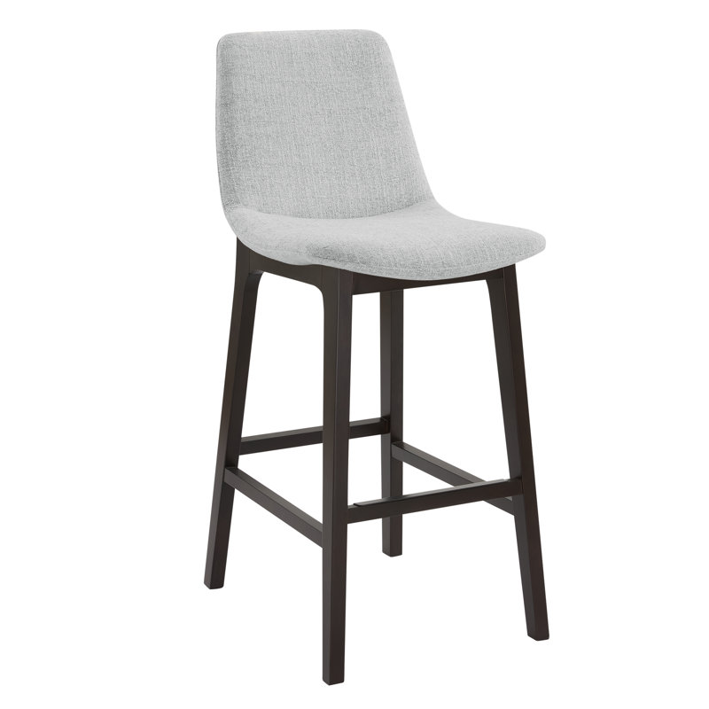 Upholstered Bar Stool with Solid Wood Legs, Bar Stool (29.9" Seat Height), Gray
