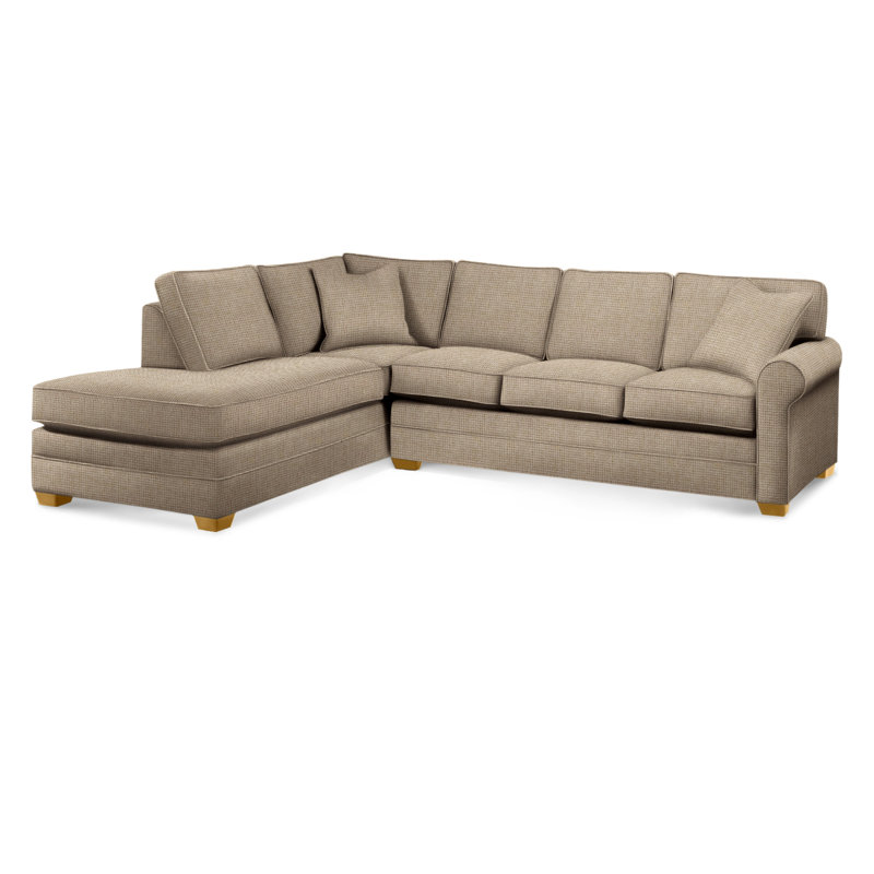 Bedford Upholstered Sectional, Oatmeal Crypton Performance; 0822-74, Left Hand Facing, Honey Finish