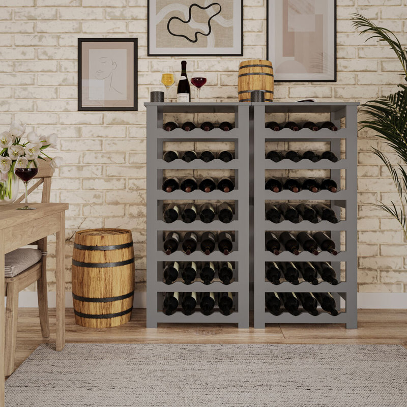 Abderahmane Solid Wood Freestanding Wine Bottle Rack, Grey