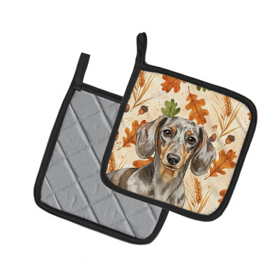 Dapple Dachshund Heirloom Fall Pair of Pot Holders