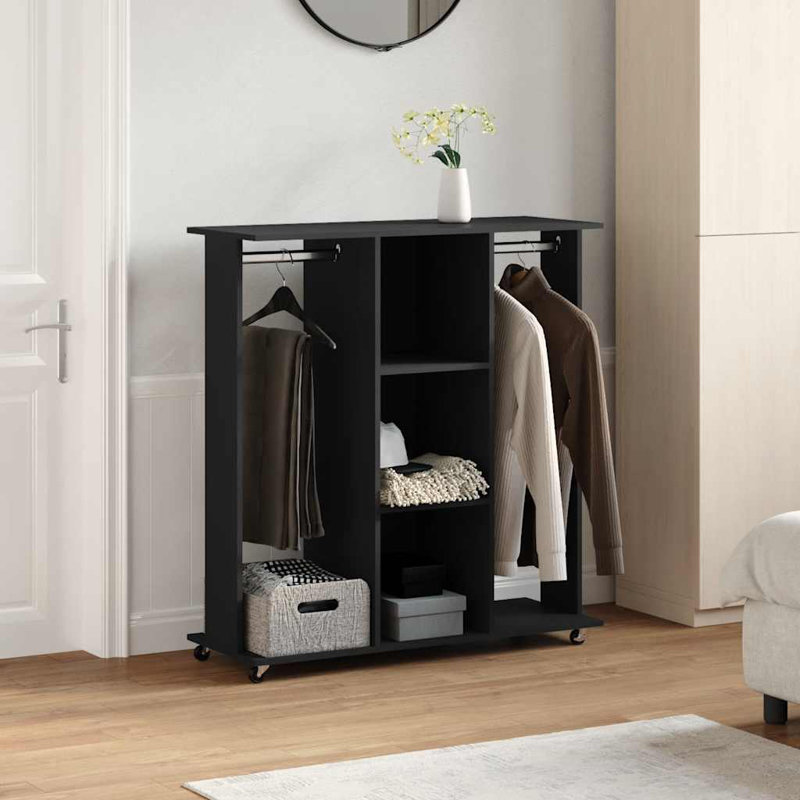Wardrobe With Wheels 102X38x110 Cm Engineered Wood, Black