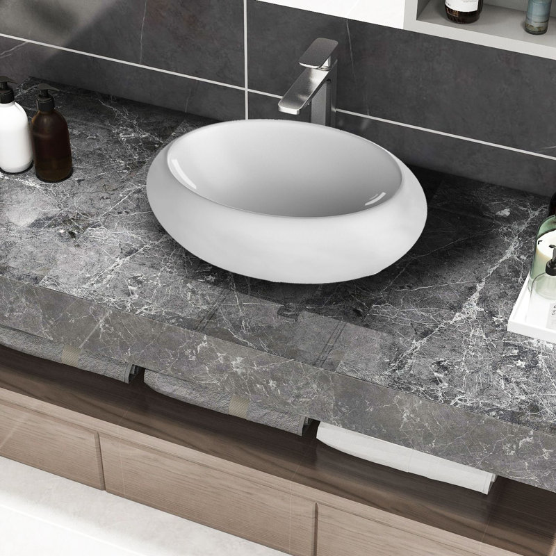19,38 po Lavabo de salle de bain Topmount en céramique blanche
