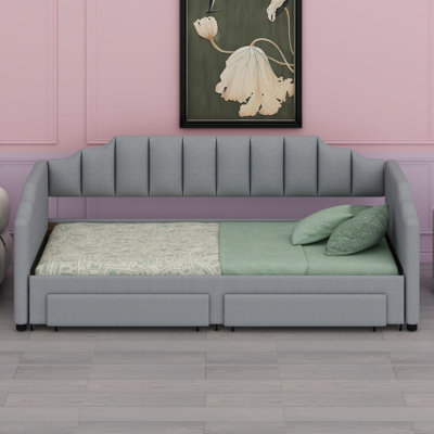 Extendable Upholstered Daybed With Two Storage Drawers And LED Light