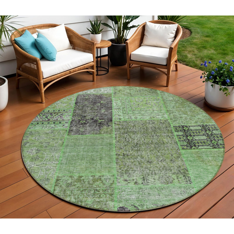 Tapis intérieur lavable rond 8 pi vert et olive HomeRoots