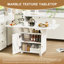 Table de salle à manger pliante en bois avec support de rangement et armoire, table d'entrée amovible à 6 roulettes, îlot de cuisine en marbre blanc, table d'appoint et table basse Polyvalente
