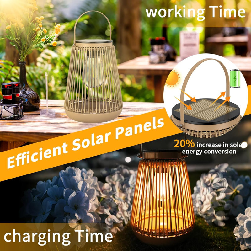 2 Pack Woven Rattan Solar Outdoor Lantern, Waterproof 2700K Warm White LED Garden Light