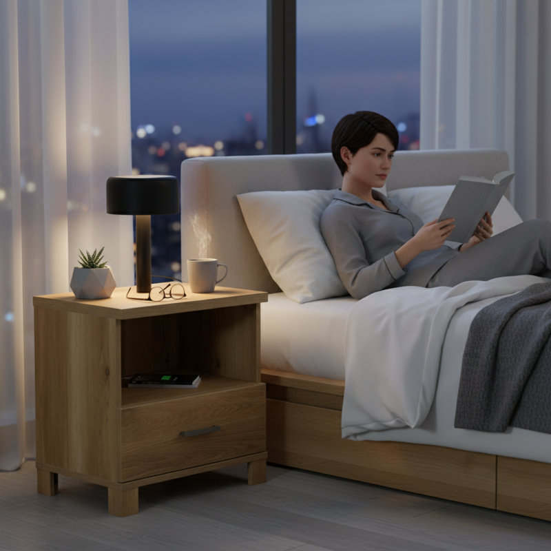 Jenaya 1-Drawer Nightstand In Timber Oak