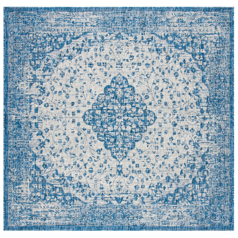Tapis intérieur / extérieur bleu / beige Arneshia, Carré 6 pi 7 po