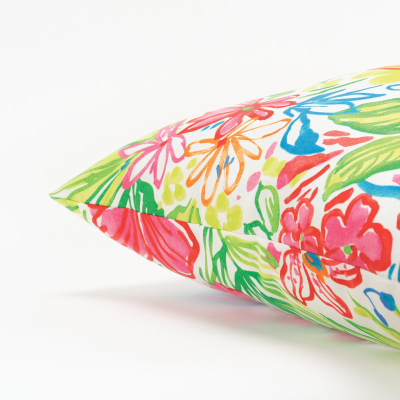 Vibrant Floral Polyester Square Outdoor Throw Pillow