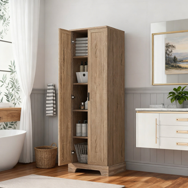 Versatile Storage Cabinet With Adjustable Shelves And Two Doors For Bathroom Or Office Use., Brown
