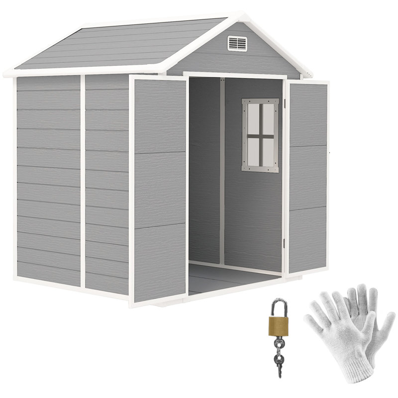 Outsunny 6 x 5ft Garden Shed Plastic Shed with Floor, Window Dark, Dark Grey