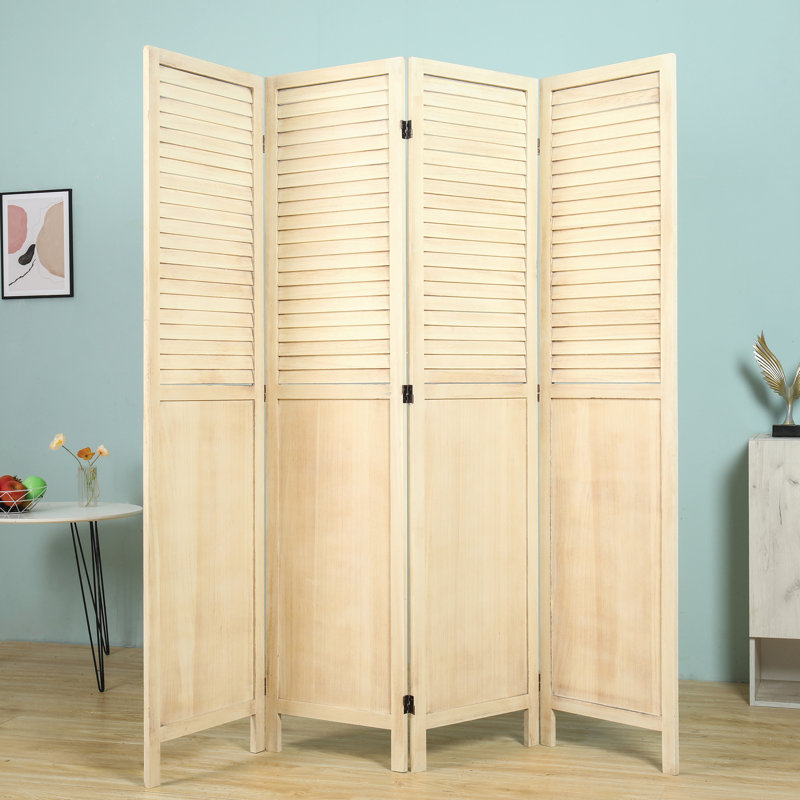 Rustic Shutter 4-panel Room Divider, Natural