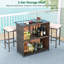 Ensemble de bar de patio 3 pièces avec plateau de rangement en verre trempé à 2 niveaux avec coussins amovibles