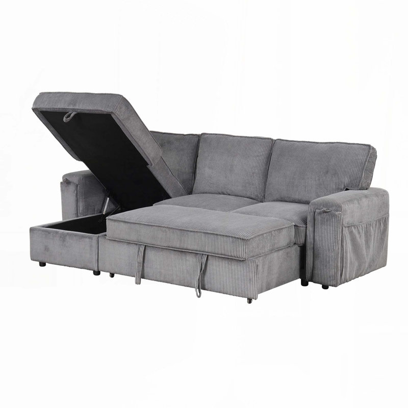 Canapé-lit modulaire Upholstery avec sacs de rangement et 2 porte-gobelets sur les accoudoirs, Gris