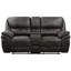 Fauteuil inclinable en microfibre grise, structure en bois massif et contreplaqué, rembourrage en mousse, supporte jusqu'à 136 kg par siège, profondeur d'assise de 61 cm, design moderne, console centrale de rangement, hauteur d'emballage de 76 cm