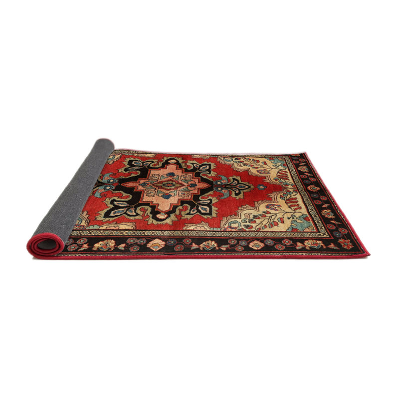 Tapis traditionnel crème / rouge, Rond 5 pi